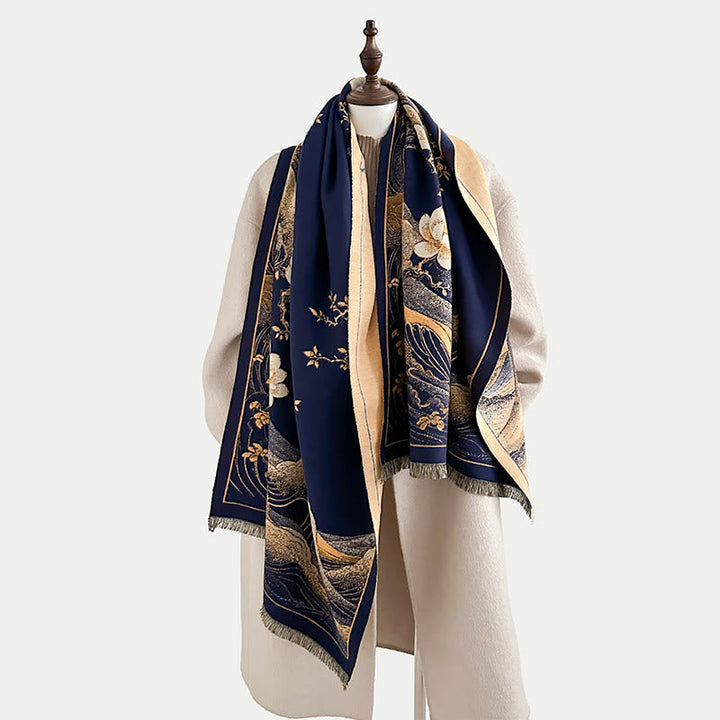 BWOOOH Fall Lotus Flowers Ocean Waves Pattern Soft Scarf 