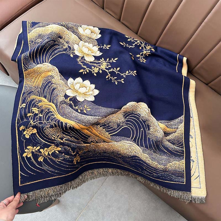 BWOOOH Fall Lotus Flowers Ocean Waves Pattern Soft Scarf 