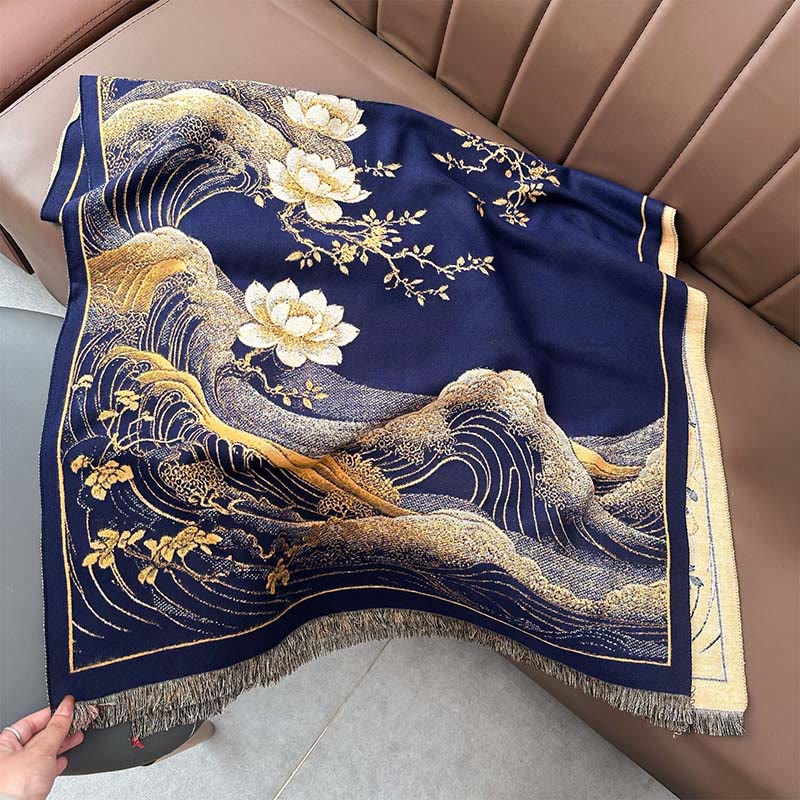 BWOOOH Fall Lotus Flowers Ocean Waves Pattern Soft Scarf 