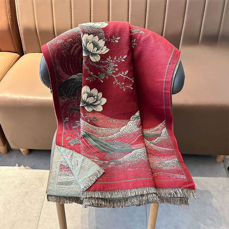 BWOOOH Fall Lotus Flowers Ocean Waves Pattern Soft Scarf 