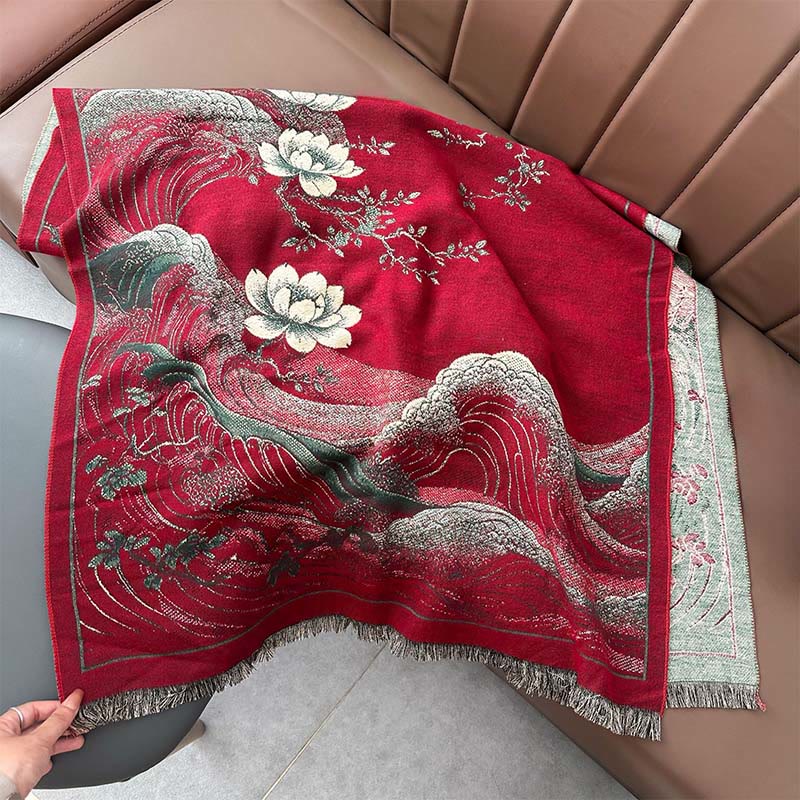 BWOOOH Fall Lotus Flowers Ocean Waves Pattern Soft Scarf 