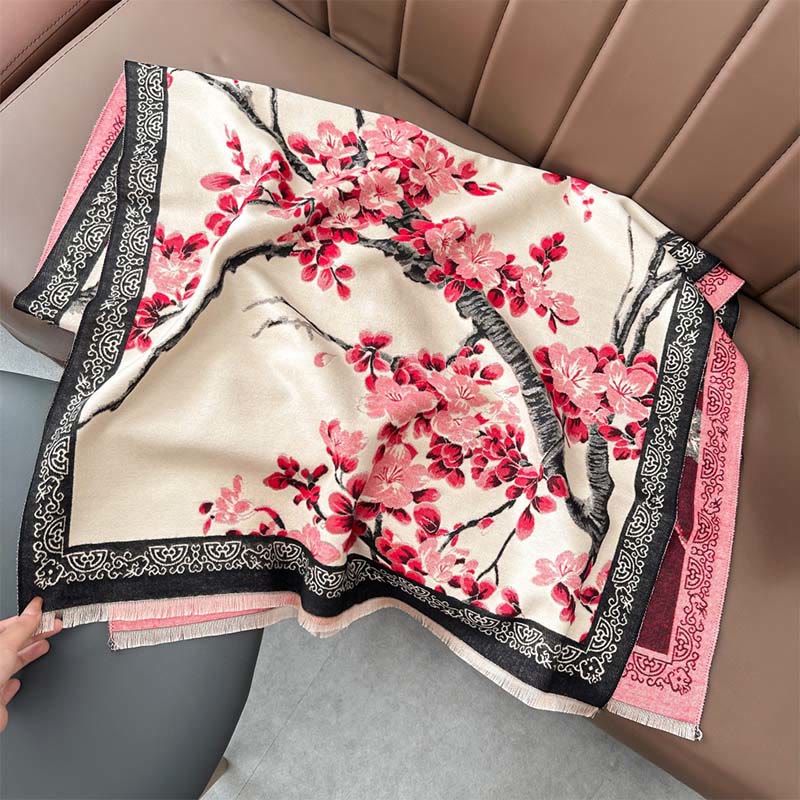 BWOOOH Fall Peach Blossoms Branches Pattern Soft Scarf Sh