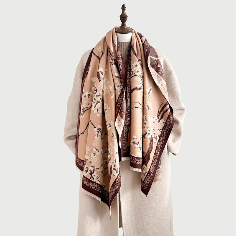 BWOOOH Fall Peach Blossoms Branches Pattern Soft Scarf Sh