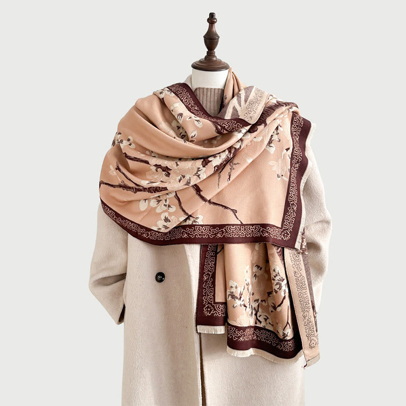 BWOOOH Fall Peach Blossoms Branches Pattern Soft Scarf Sh