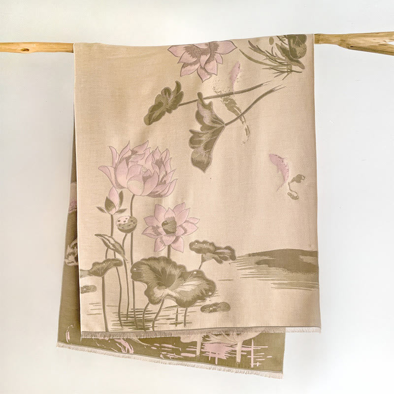 Buddha Stones Fall Lotus Koi Fish Dragonfly Pattern Cozy Scarf Shawl