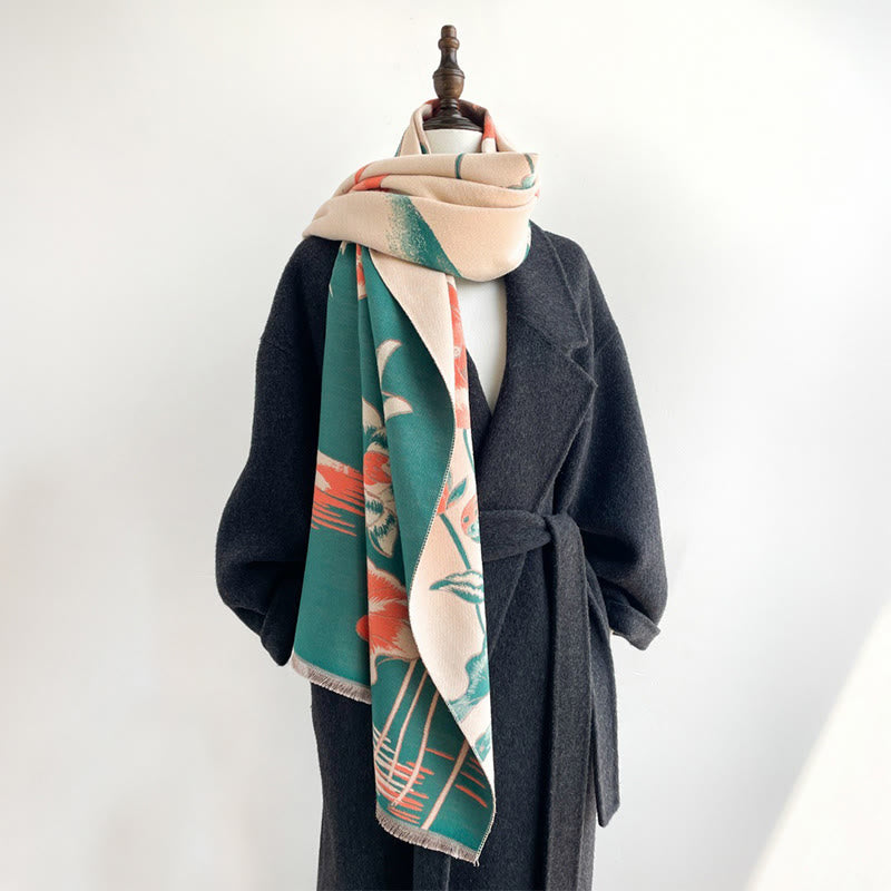 Buddha Stones Fall Lotus Koi Fish Dragonfly Pattern Cozy Scarf Shawl