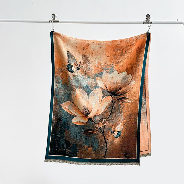 Buddha Stones Winter Magnolia Butterfly Pattern Soft Scarf Shawl