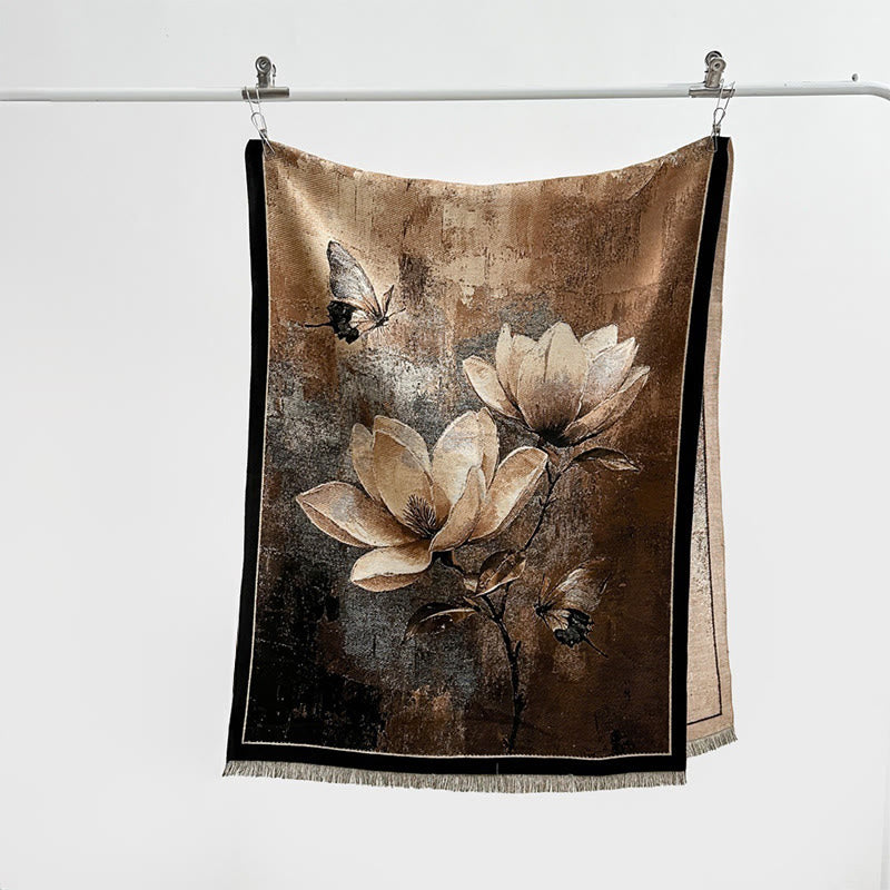 Buddha Stones Winter Magnolia Butterfly Pattern Soft Scarf Shawl