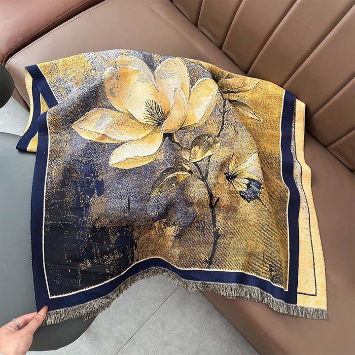 Buddha Stones Winter Magnolia Butterfly Pattern Soft Scarf Shawl