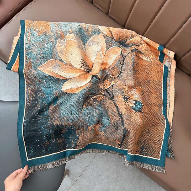 Buddha Stones Winter Magnolia Butterfly Pattern Soft Scarf Shawl