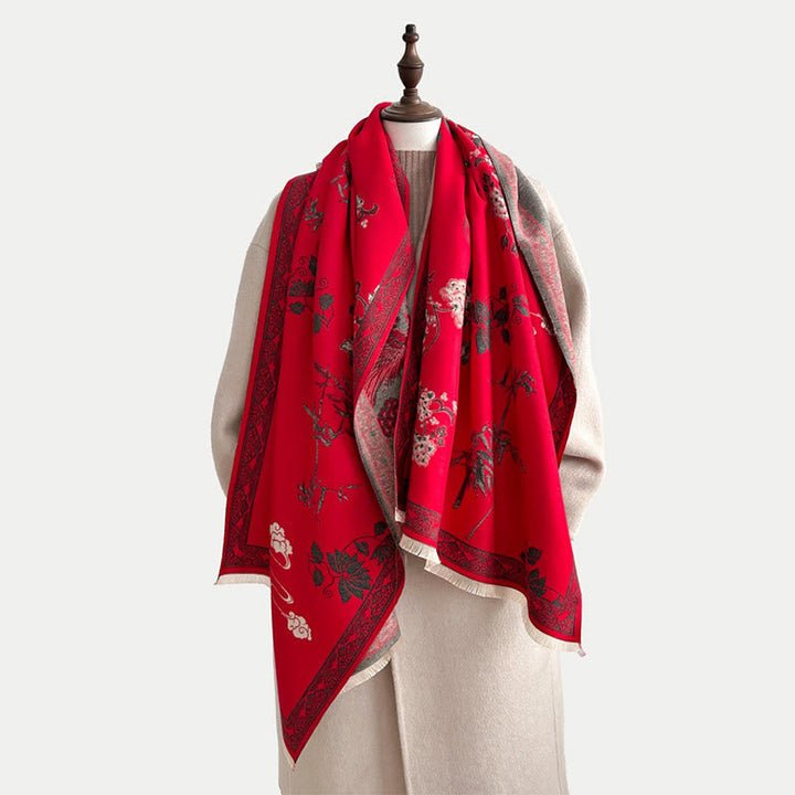 Buddha Stones Winter Birds Bamboo Leaves Vines Pattern Soft Scarf Shawl