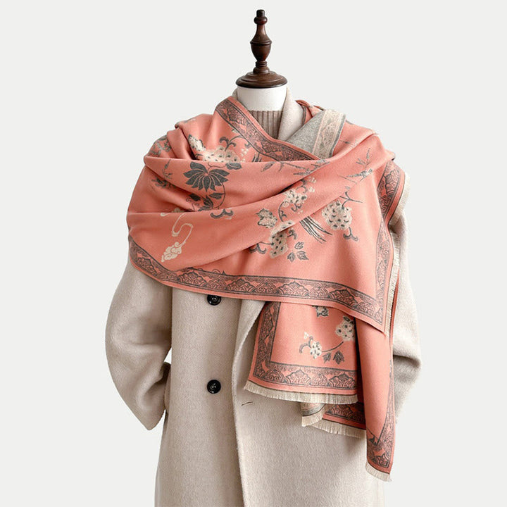 Buddha Stones Winter Birds Bamboo Leaves Vines Pattern Soft Scarf Shawl