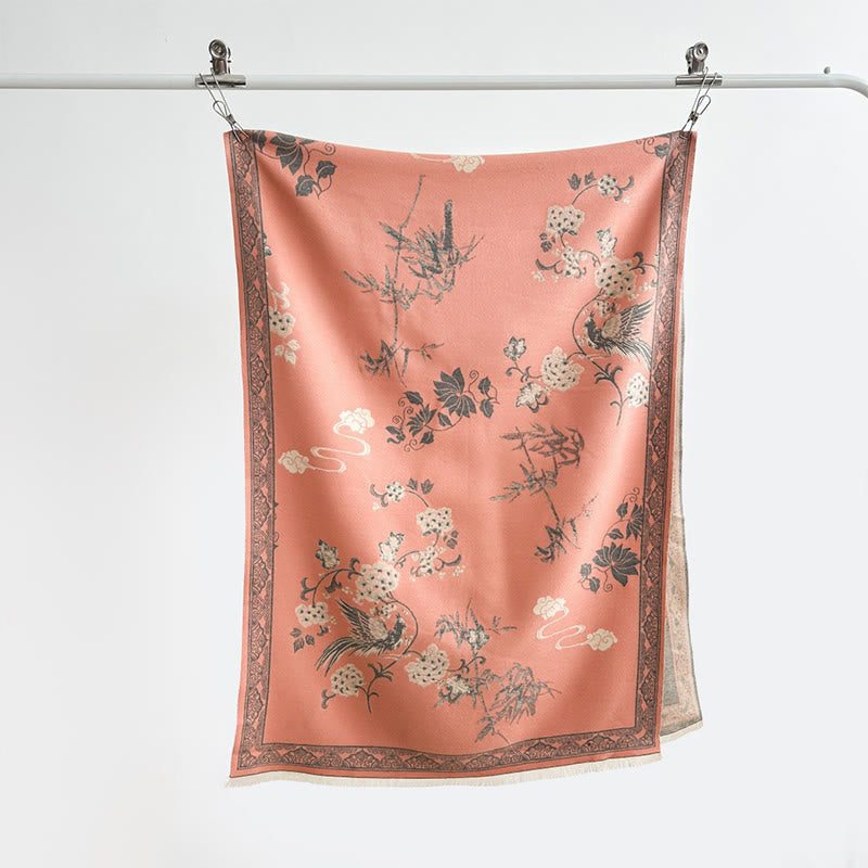 Buddha Stones Winter Birds Bamboo Leaves Vines Pattern Soft Scarf Shawl