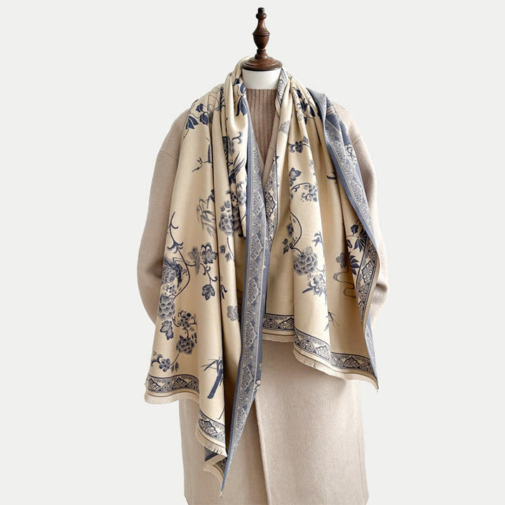 Buddha Stones Winter Birds Bamboo Leaves Vines Pattern Soft Scarf Shawl