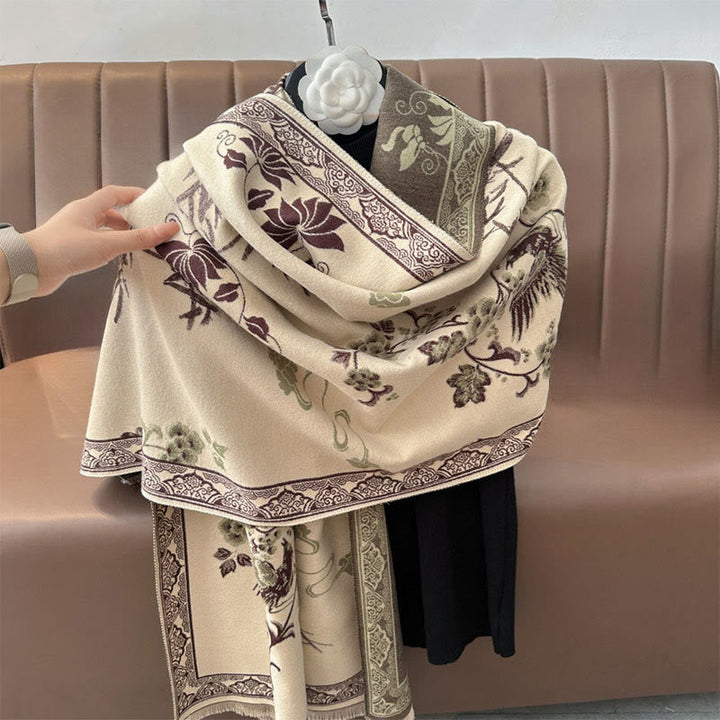 Buddha Stones Winter Birds Bamboo Leaves Vines Pattern Soft Scarf Shawl