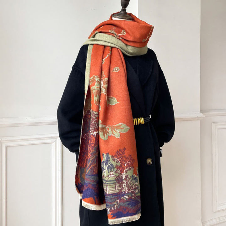 BWOOOH Fall Flowers Trees Pavilion Pattern Cozy Scarf Sha