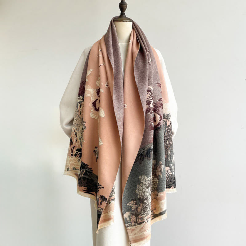 BWOOOH Fall Flowers Trees Pavilion Pattern Cozy Scarf Sha