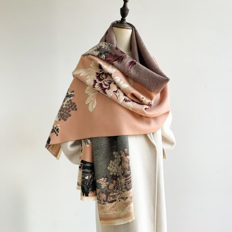 BWOOOH Fall Flowers Trees Pavilion Pattern Cozy Scarf Sha
