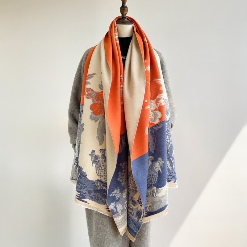 BWOOOH Fall Flowers Trees Pavilion Pattern Cozy Scarf Sha