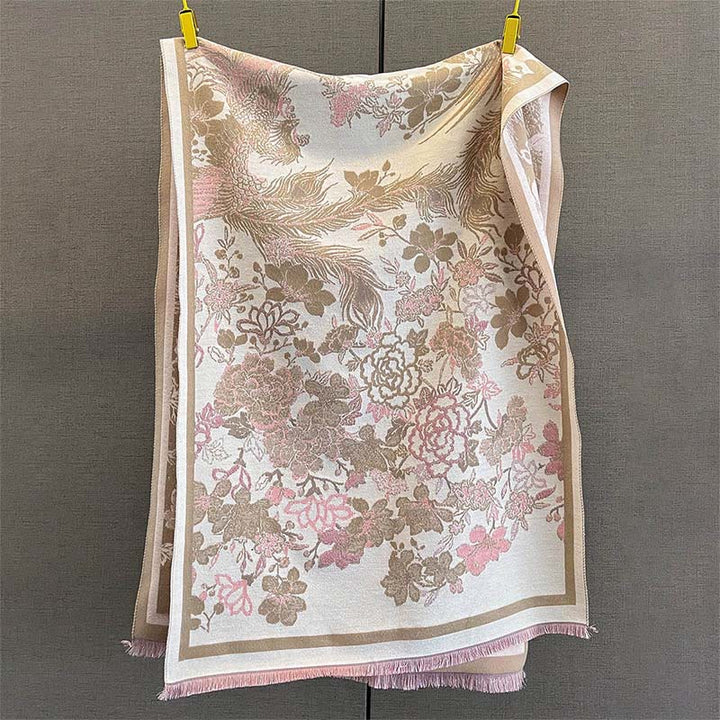 Buddha Stones Fall Phoenix Flowers Pattern Soft Scarf Shawl