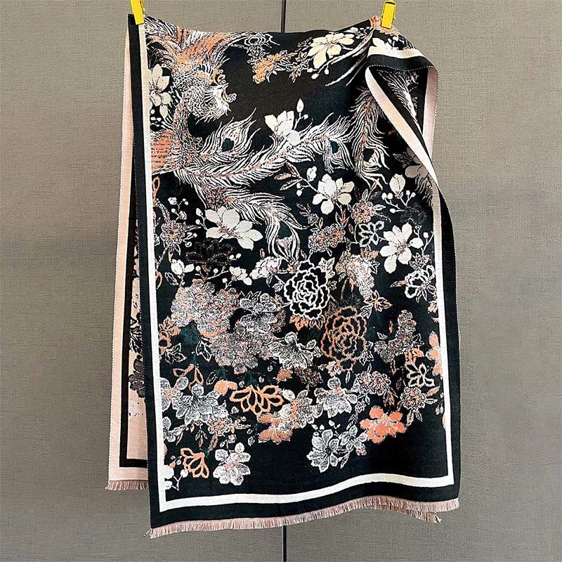 Buddha Stones Fall Phoenix Flowers Pattern Soft Scarf Shawl