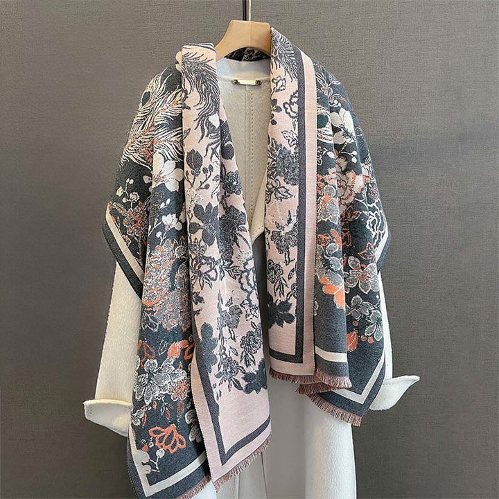 Buddha Stones Fall Phoenix Flowers Pattern Soft Scarf Shawl
