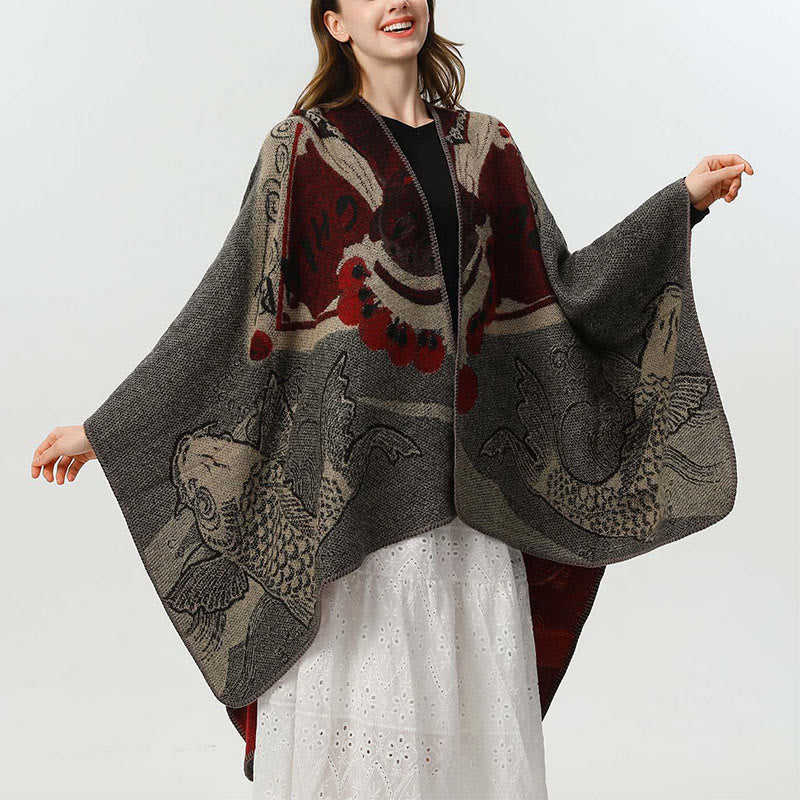 BWOOOH Winter Koi Fish Waves Pattern Warm Cozy Scarf Shaw