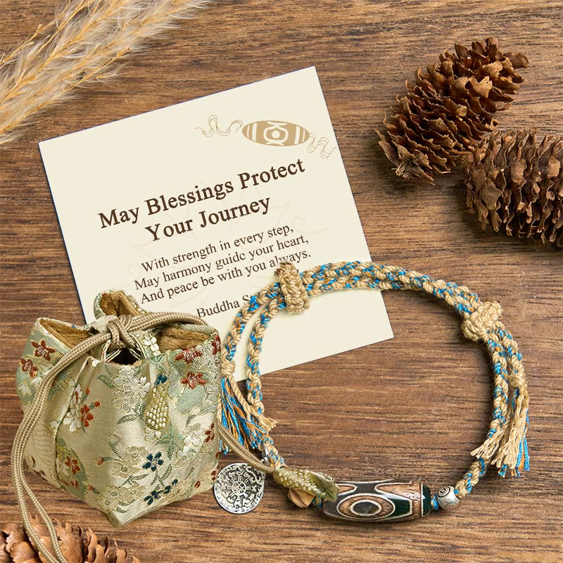 BWOOOH "May Blessings Protect Your Journey" Dzi Bead Brac