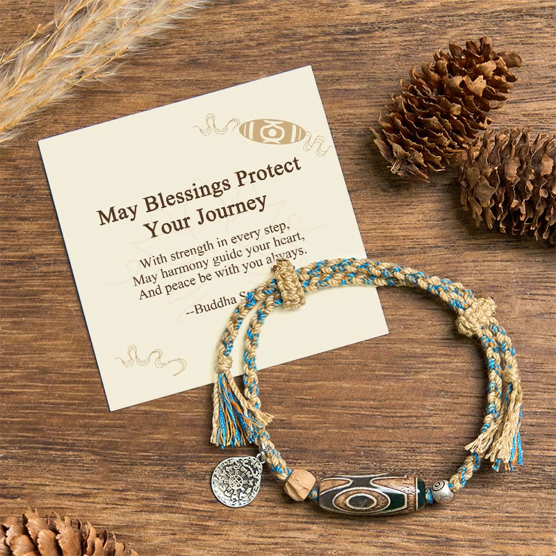 BWOOOH "May Blessings Protect Your Journey" Dzi Bead Brac