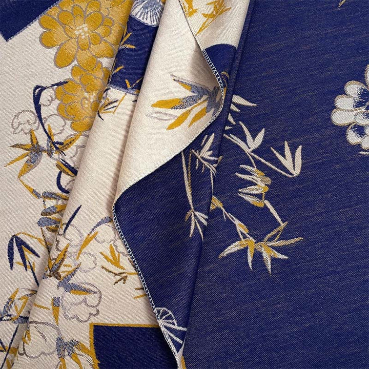 Buddha Stones Winter Fan Bamboo Peony Flowers Pattern Cozy Scarf Shawl
