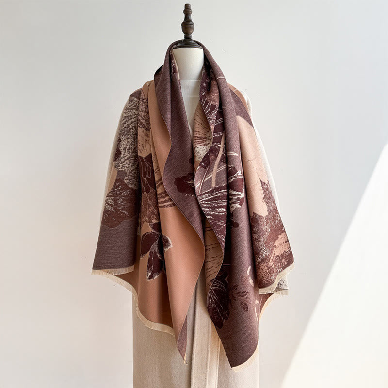 Buddha Stones Winter Stork Birds Lotus Flowers Leaves Pattern Soft Scarf Shawl