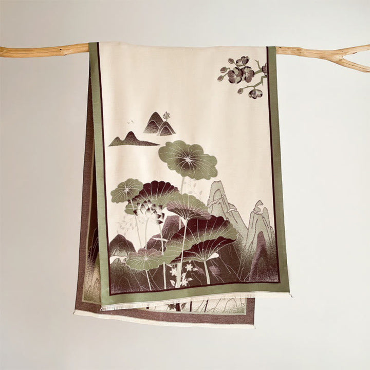 Buddha Stones Winter Mountain Lotus Flowers Leaves Pattern Soft Scarf Shawl