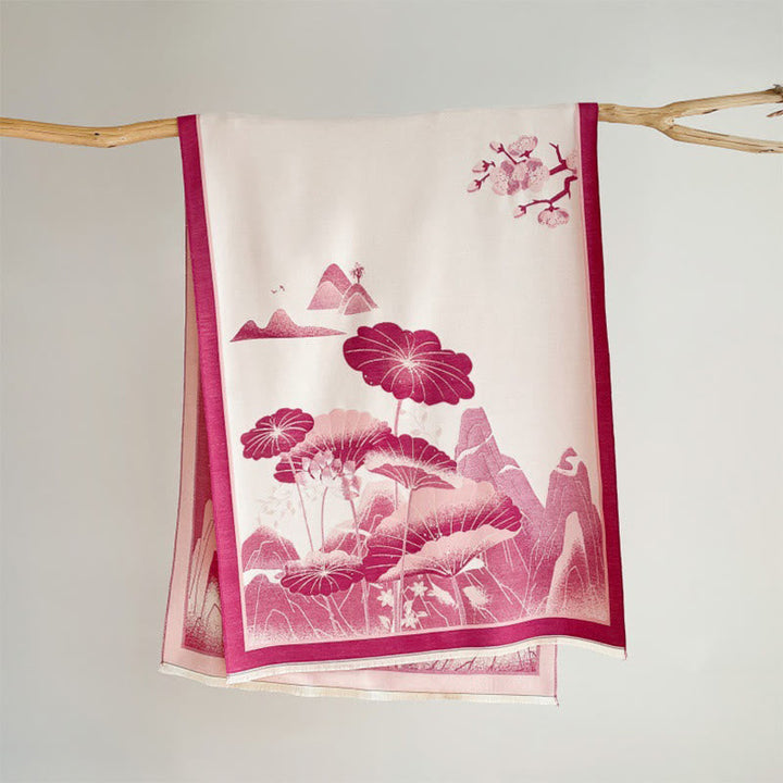Buddha Stones Winter Mountain Lotus Flowers Leaves Pattern Soft Scarf Shawl