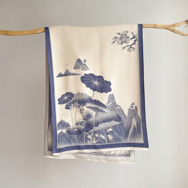 Buddha Stones Winter Mountain Lotus Flowers Leaves Pattern Soft Scarf Shawl