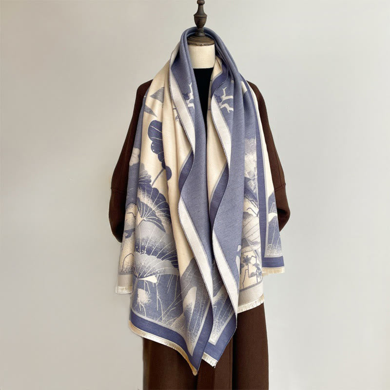 Buddha Stones Winter Mountain Lotus Flowers Leaves Pattern Soft Scarf Shawl