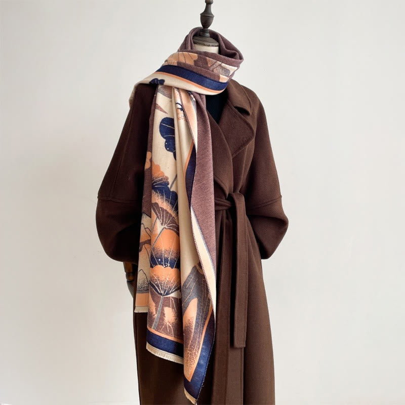 Buddha Stones Winter Mountain Lotus Flowers Leaves Pattern Soft Scarf Shawl