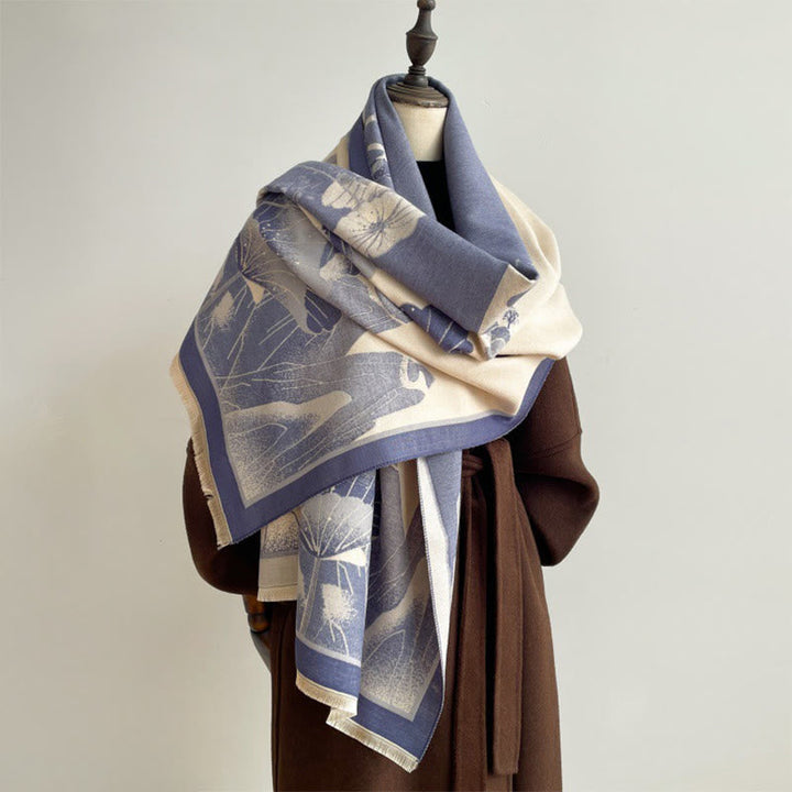 Buddha Stones Winter Mountain Lotus Flowers Leaves Pattern Soft Scarf Shawl