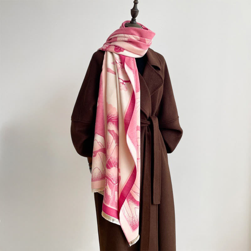 Buddha Stones Winter Mountain Lotus Flowers Leaves Pattern Soft Scarf Shawl