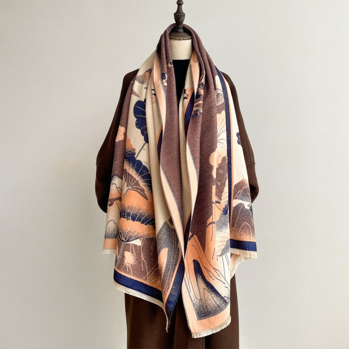 Buddha Stones Winter Mountain Lotus Flowers Leaves Pattern Soft Scarf Shawl