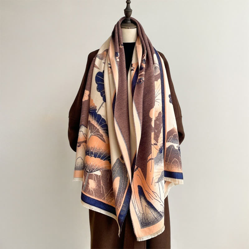 Buddha Stones Winter Mountain Lotus Flowers Leaves Pattern Soft Scarf Shawl