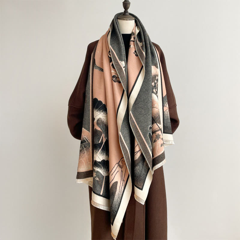 Buddha Stones Winter Mountain Lotus Flowers Leaves Pattern Soft Scarf Shawl