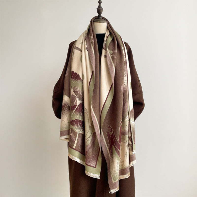 Buddha Stones Winter Mountain Lotus Flowers Leaves Pattern Soft Scarf Shawl