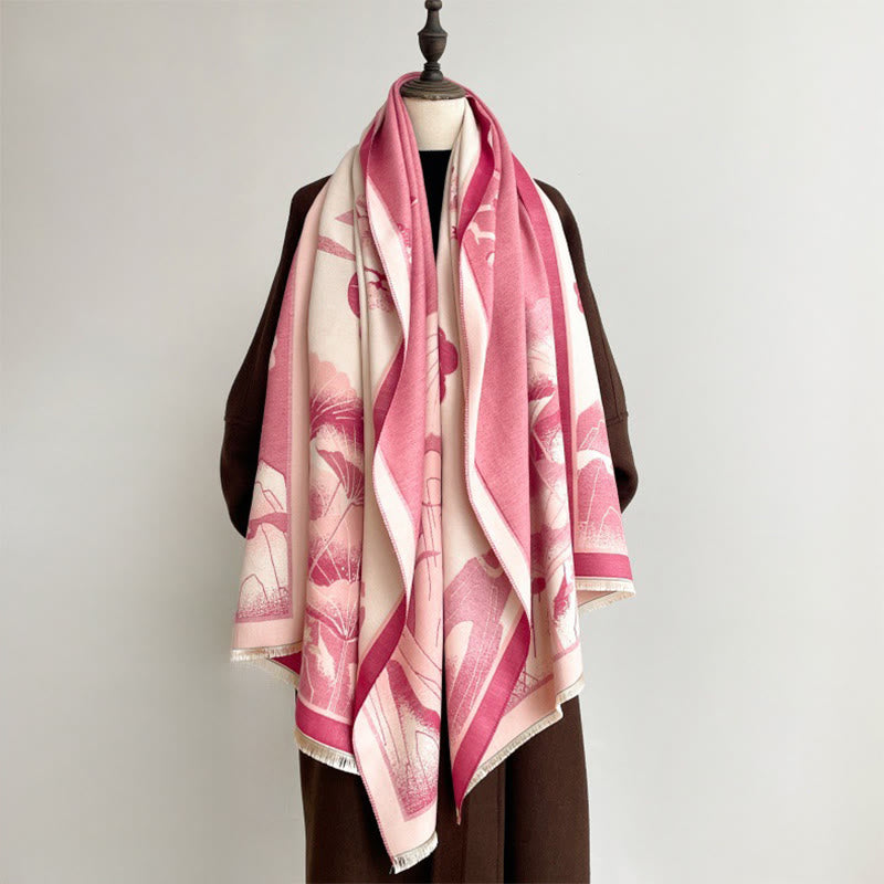 Buddha Stones Winter Mountain Lotus Flowers Leaves Pattern Soft Scarf Shawl