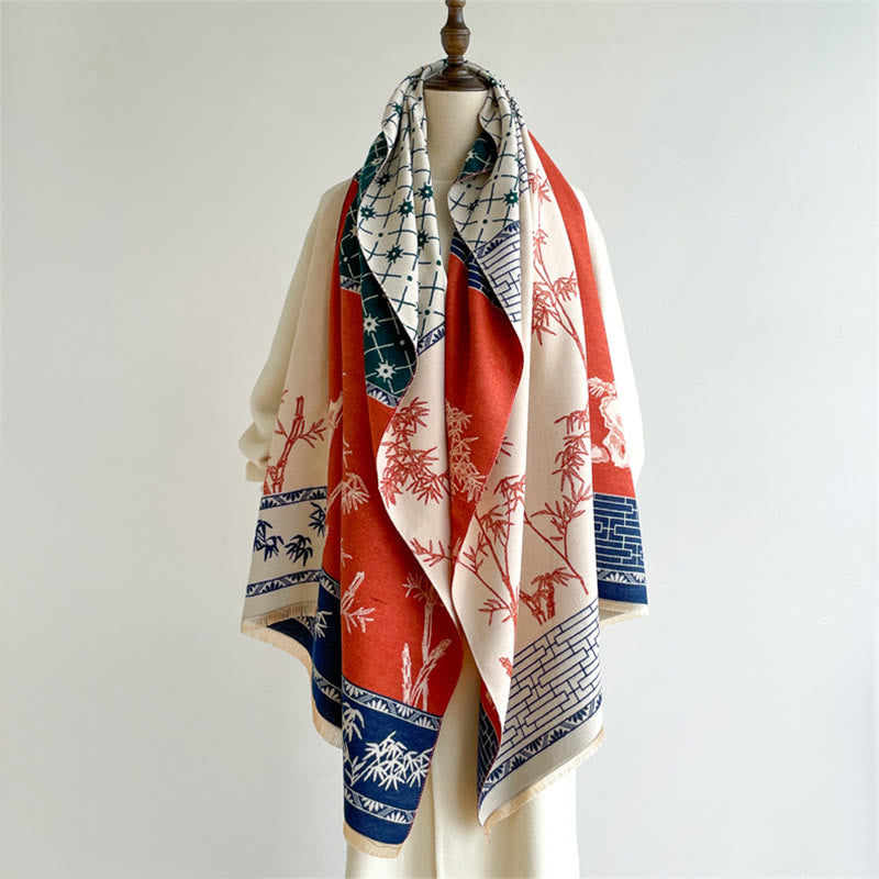 BWOOOH Winter Bamboo Leaf Little Bird Pattern Cozy Scarf 