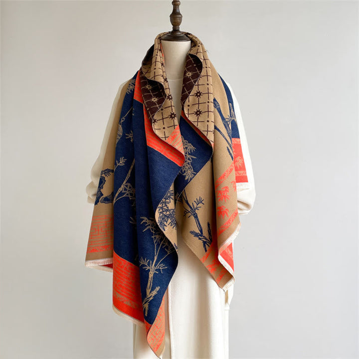 BWOOOH Winter Bamboo Leaf Little Bird Pattern Cozy Scarf 