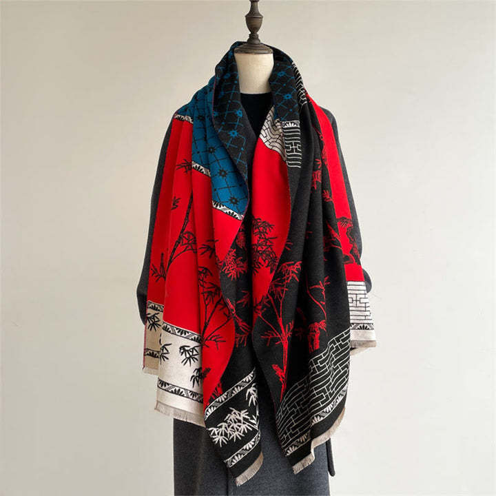 BWOOOH Winter Bamboo Leaf Little Bird Pattern Cozy Scarf 