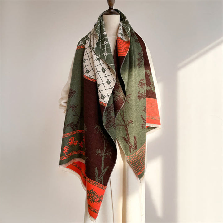 BWOOOH Winter Bamboo Leaf Little Bird Pattern Cozy Scarf 