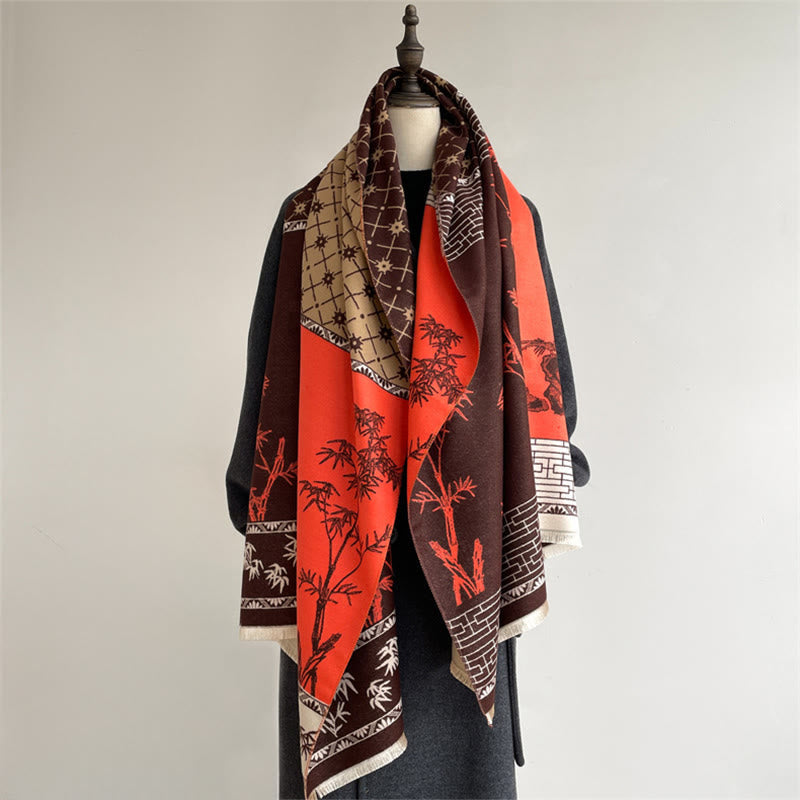 BWOOOH Winter Bamboo Leaf Little Bird Pattern Cozy Scarf 