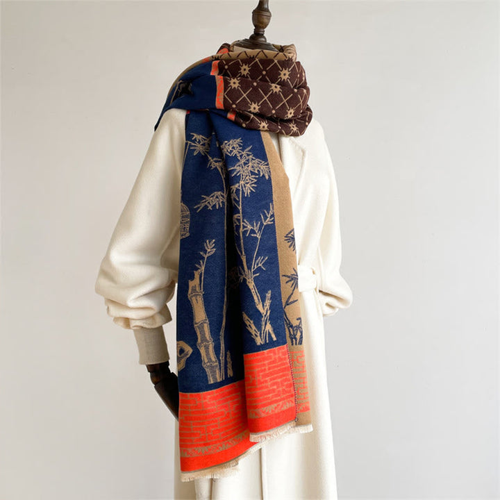 BWOOOH Winter Bamboo Leaf Little Bird Pattern Cozy Scarf 