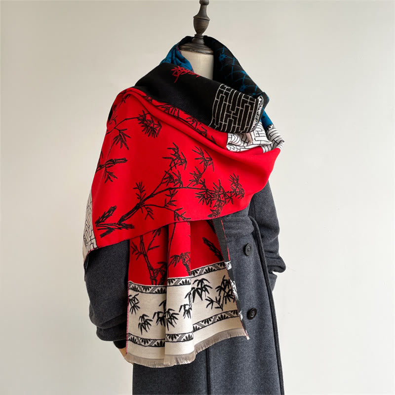 BWOOOH Winter Bamboo Leaf Little Bird Pattern Cozy Scarf 